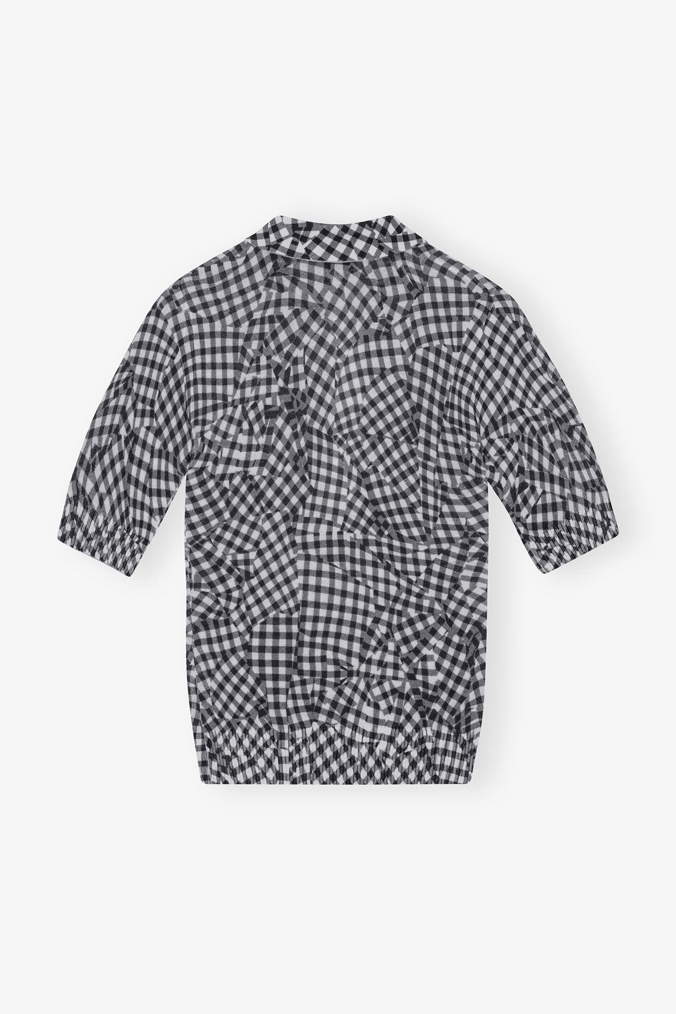 Black Sheer Cotton Printed Polo Shirt Product Image