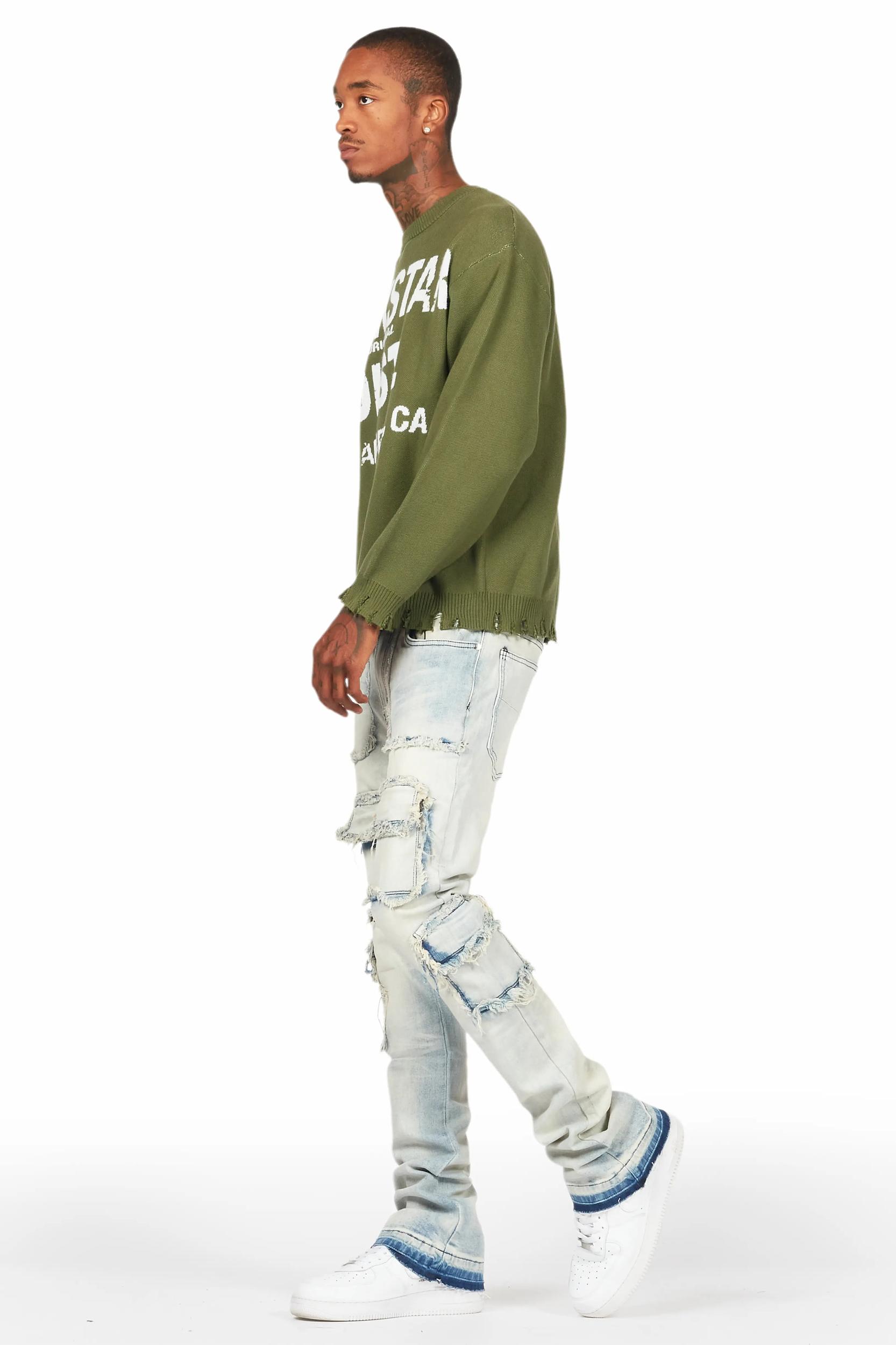 Tyrell Blue Stacked Flare Cargo Jean Male Product Image