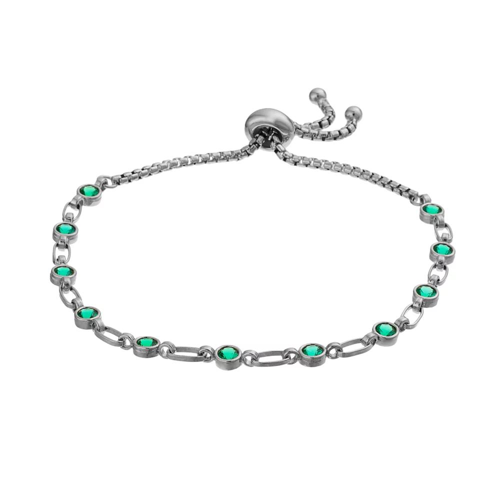 Kristen Kesho Sterling Silver Lab-Created Emerald Tennis Adjustable Bolo Bracelet, Women's, Size: 9.50, Gold Tone Product Image