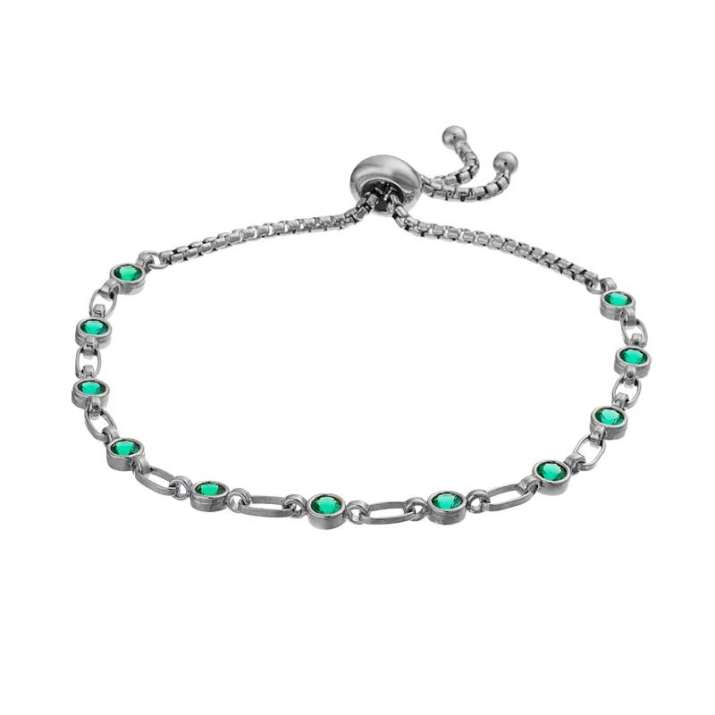 Kristen Kesho Sterling Silver Lab-Created Emerald Tennis Adjustable Bolo Bracelet, Women's, Size: 9.50, Gold Tone Product Image