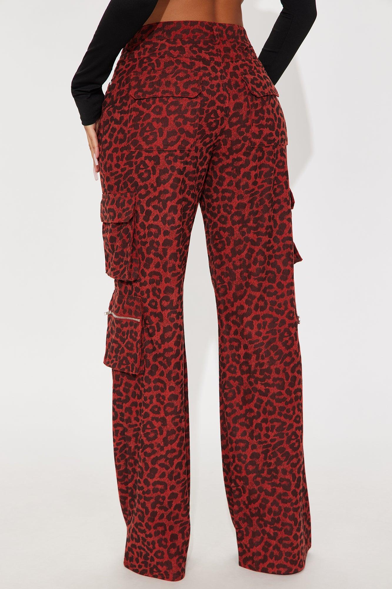 Wild Ride Leopard Corduroy Cargo Pant - Red/combo Female Product Image
