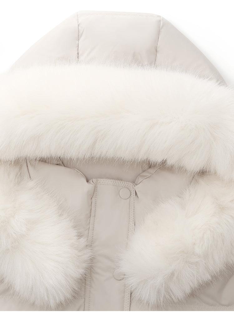 Hooded Gathered Waist Goose Down Coat With Belt Product Image