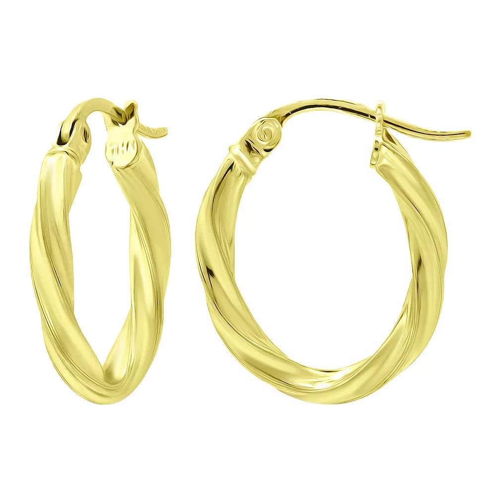 Aleure Precioso Sterling Silver Oval Twist Hoop Earrings, Women's, Size: 15 mm, Gold Tone Product Image