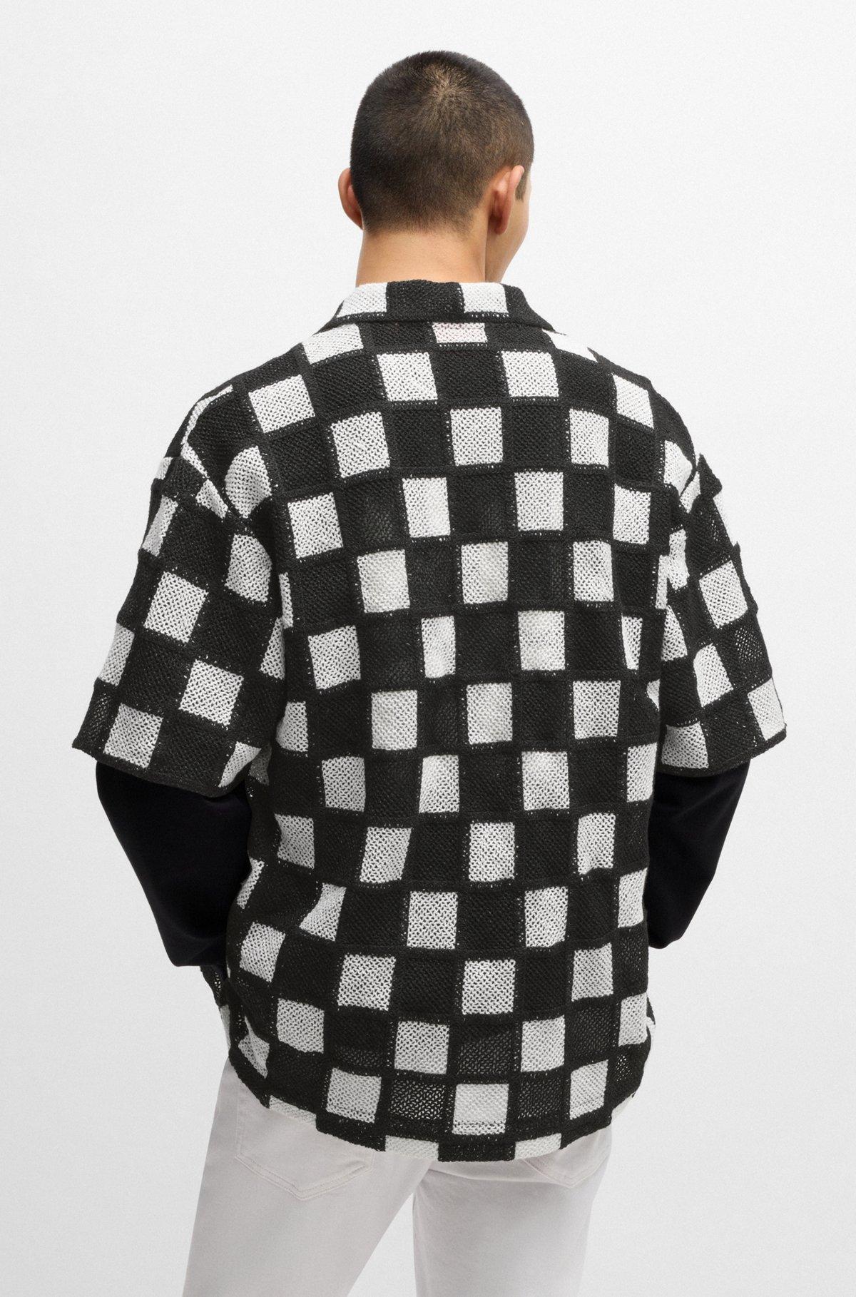 Oversize-fit shirt in check-print crochet Product Image