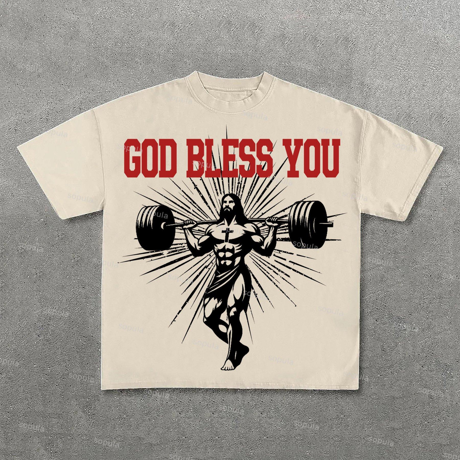 Men's God Bless You Gym Graphic Tees Product Image