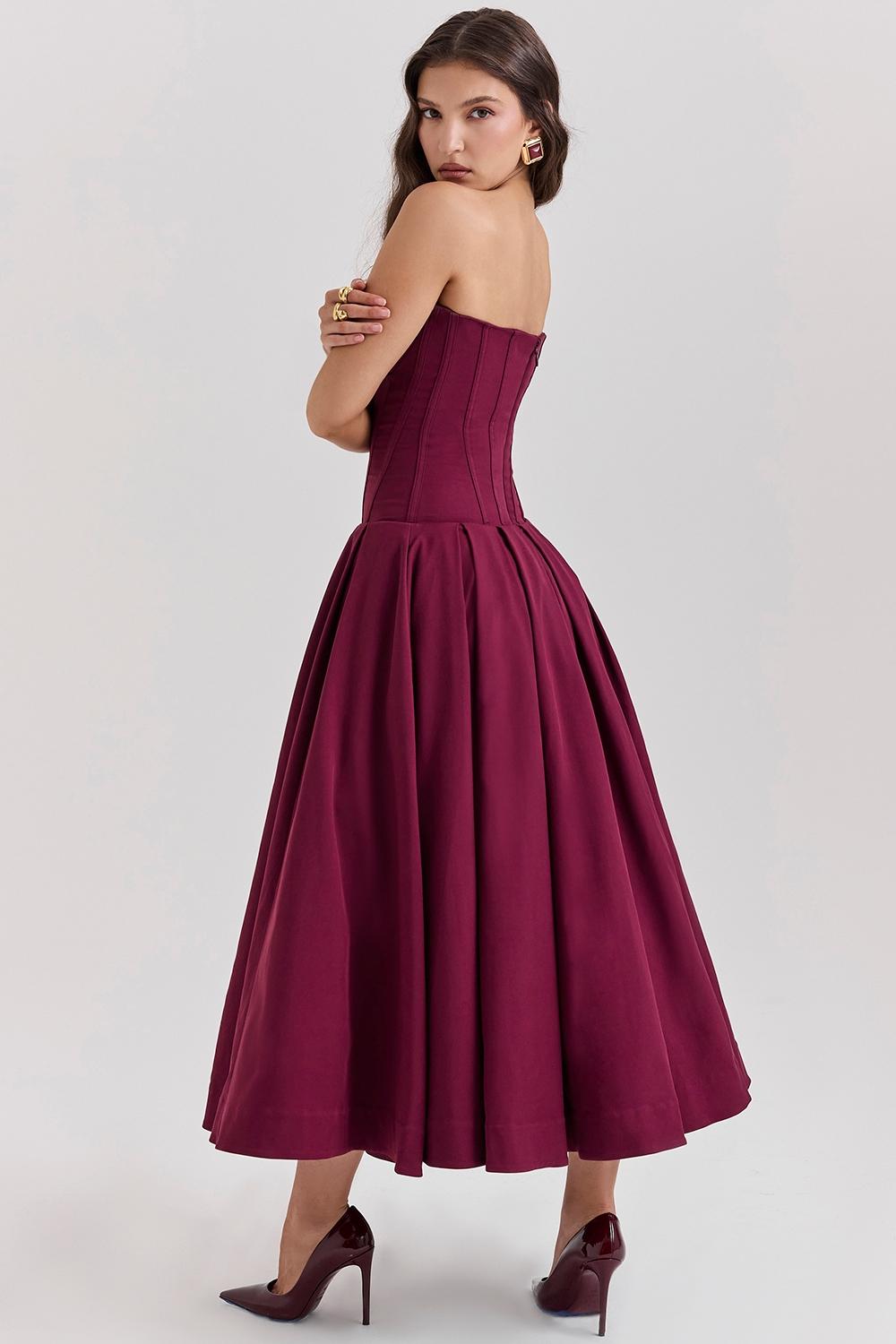 Lady  wine strapless midi dress Product Image