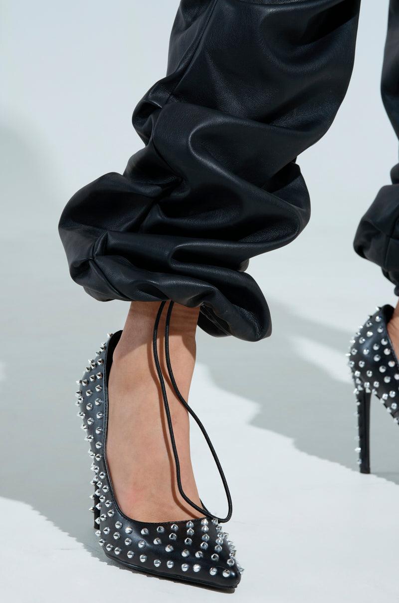 CHARLI STACKED PU JUMPSUIT IN BLACK Product Image