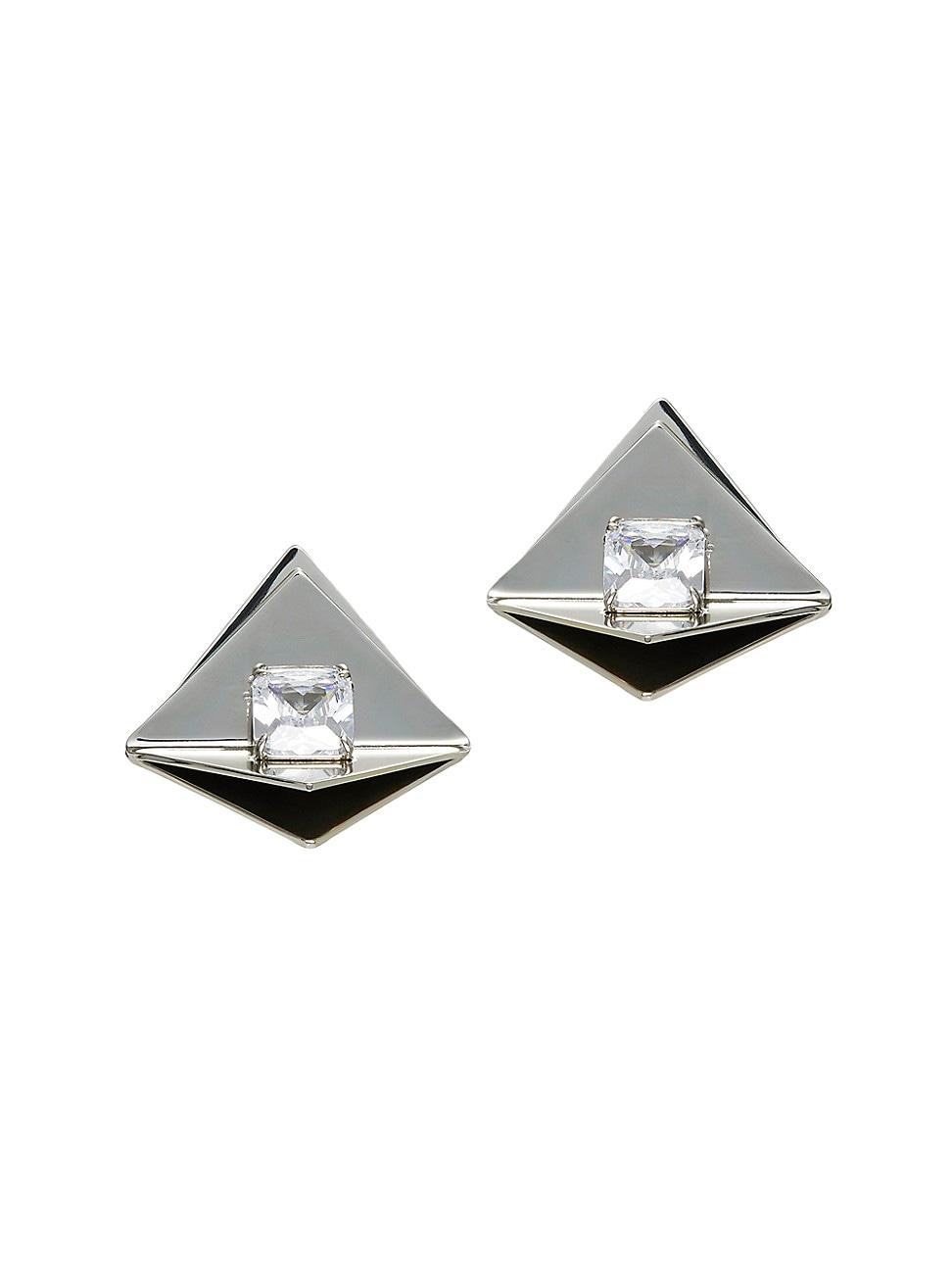Womens Geo Button Silvertone & Crystal Earrings Product Image