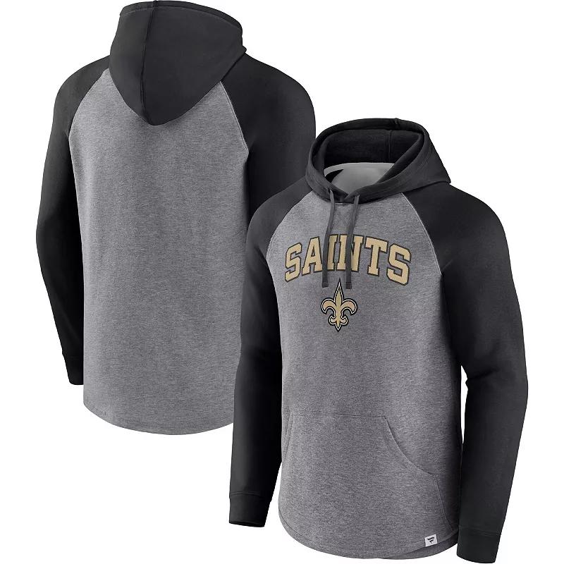 Men's Fanatics Branded Heathered Gray/Black New Orleans Saints By Design Raglan Pullover Hoodie, Size: 5XL, Grey Product Image