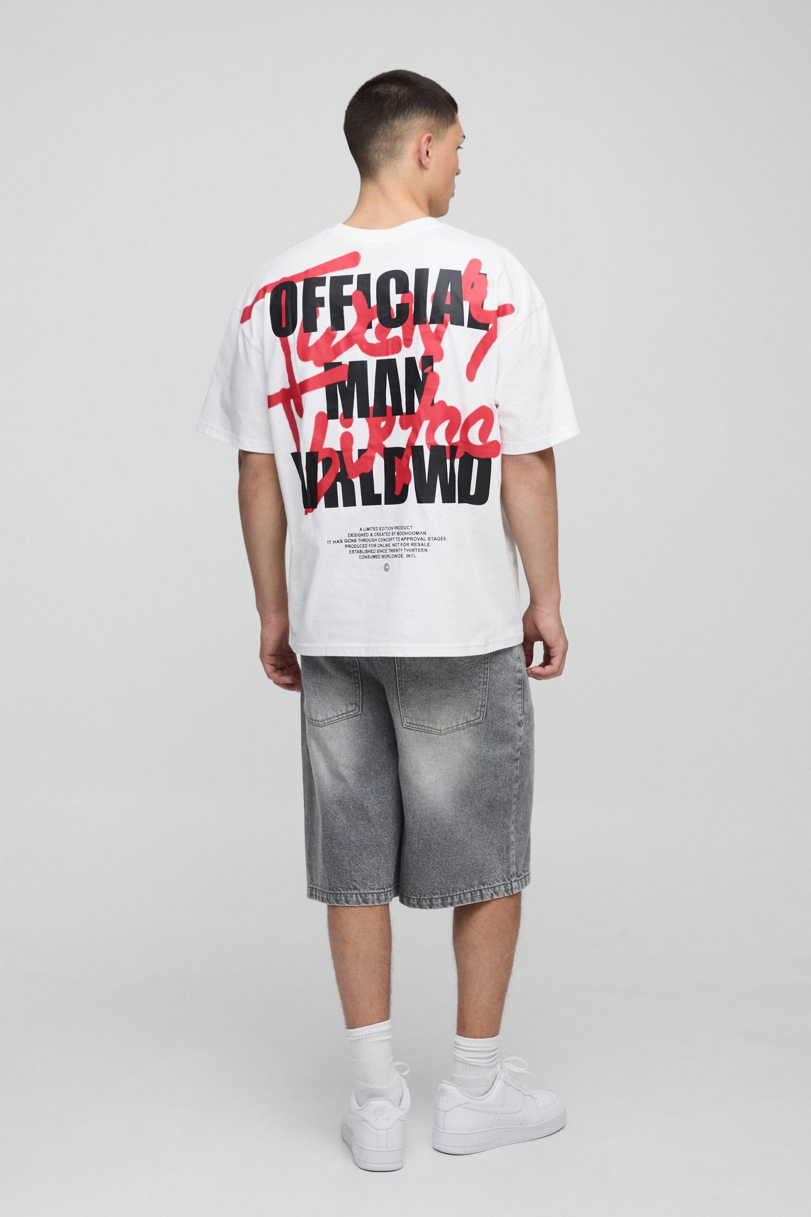 Oversized Official Man Graffiti Over The Seams Printed T-Shirt | boohooMAN USA Product Image