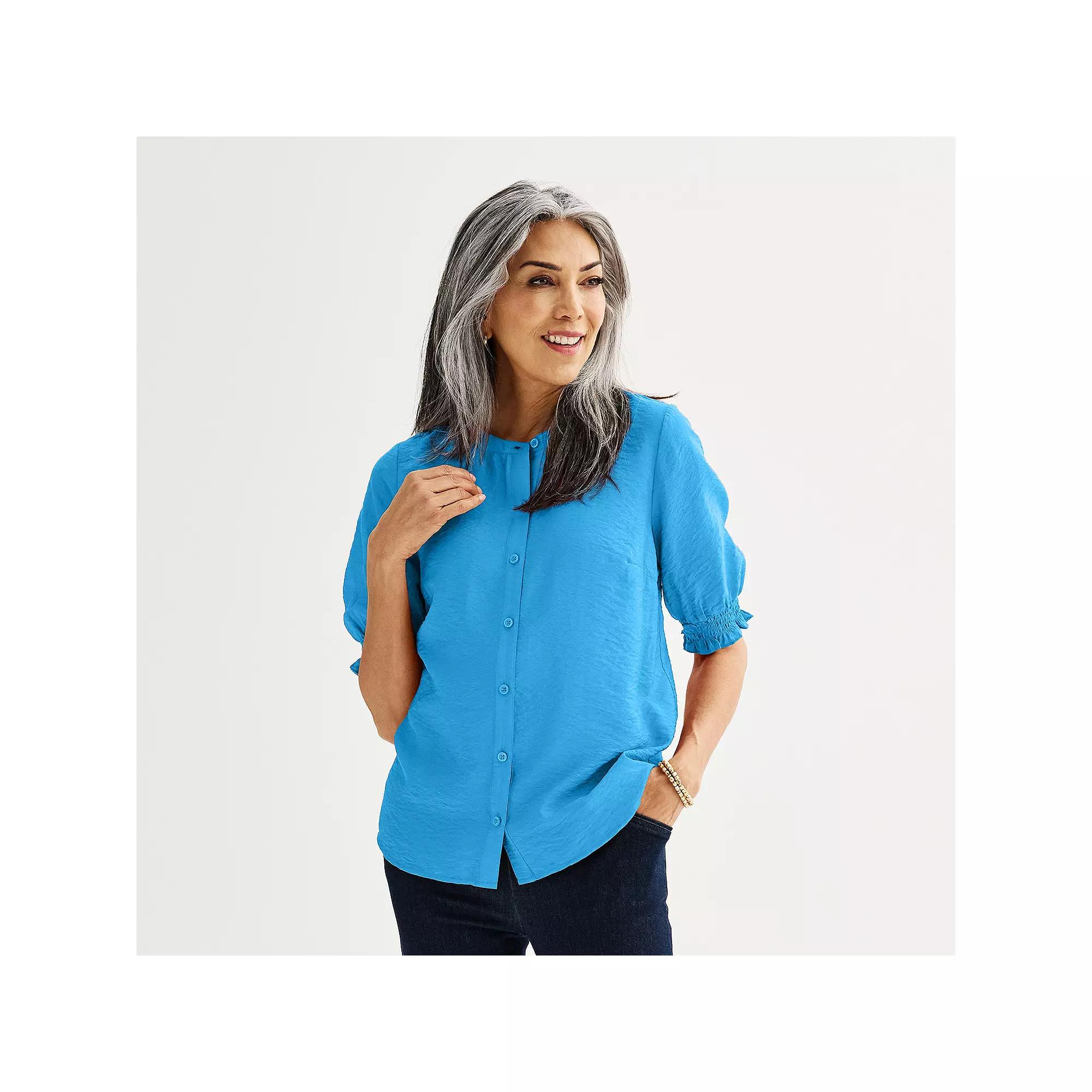 Womens Croft & Barrow Woven Split Neck Shirt Product Image