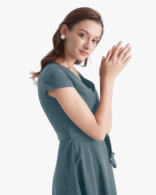 Figure Flattering Silk Wrap Dress Product Image