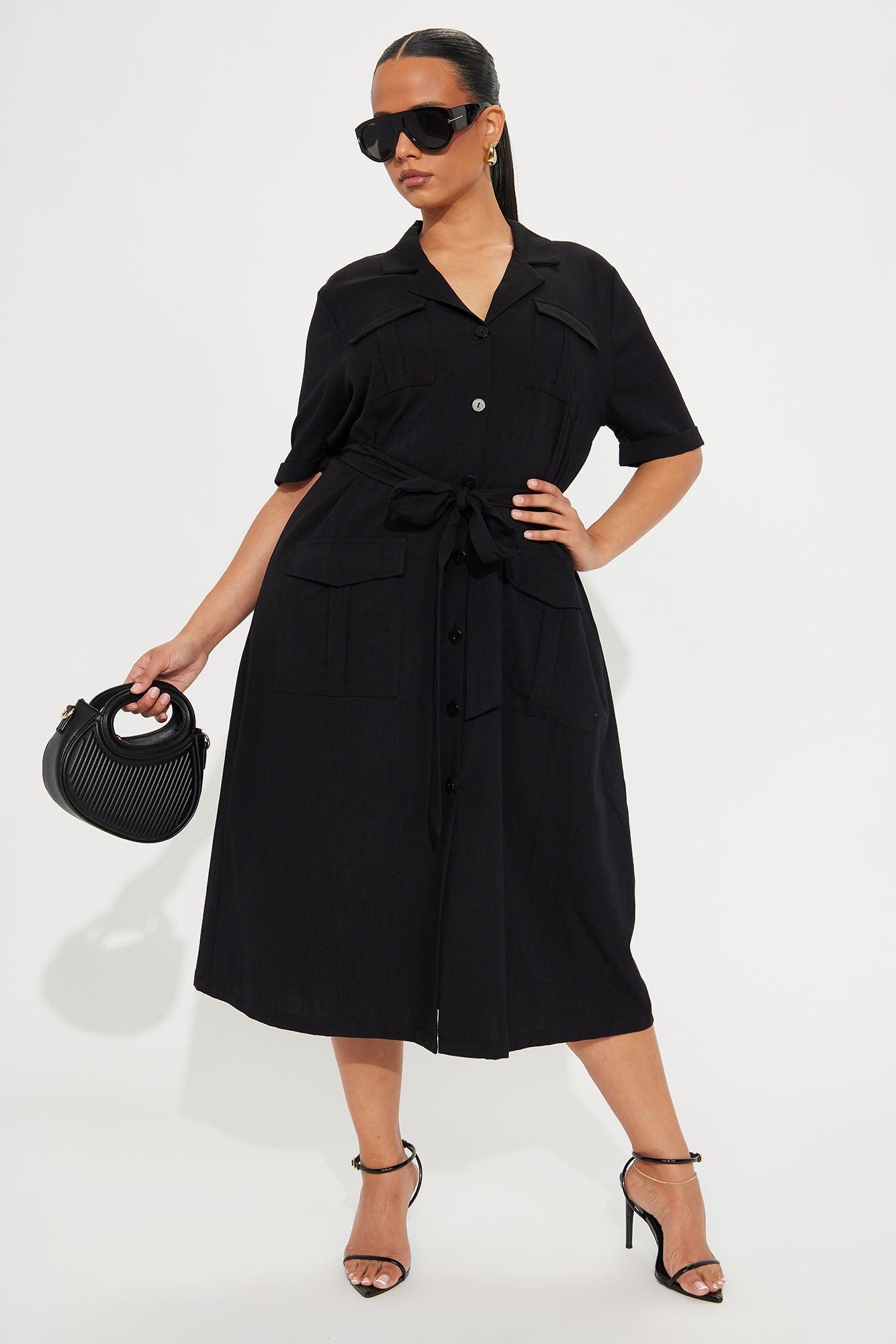 Maya Shirt Midi Dress - Black Product Image