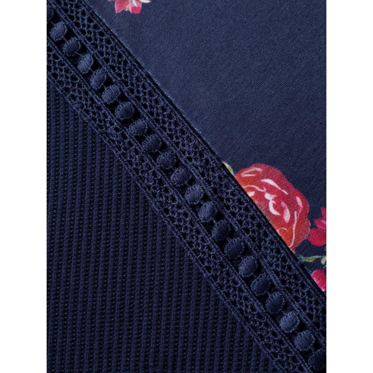 Plus Size Rosy Sleeve Textured Lace Solid Sweatshirt Women DarkBlue Leisure Woven ribbon&lace trim Round Neck Vacation Sweatshirts BloomChic 18-20/2X Product Image