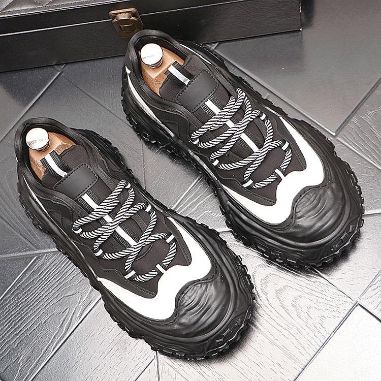 Platform Lace-Up Faux Leather Sneakers Product Image