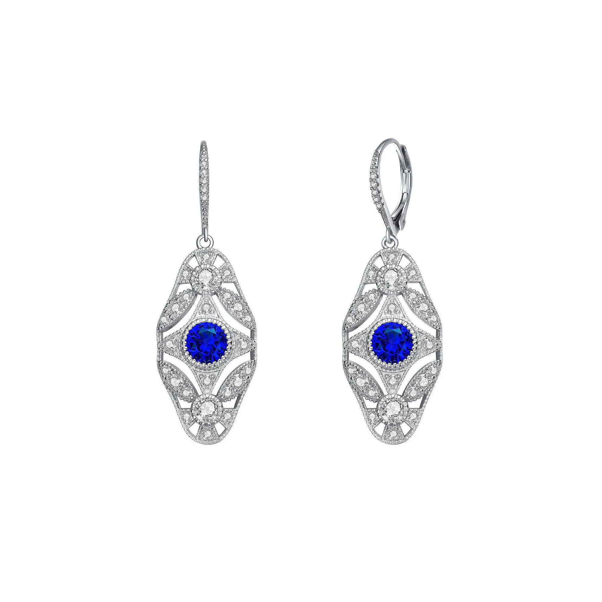 Sterling Silver Blue & White Cubic Zirconia Leverback Earrings, Women's Product Image