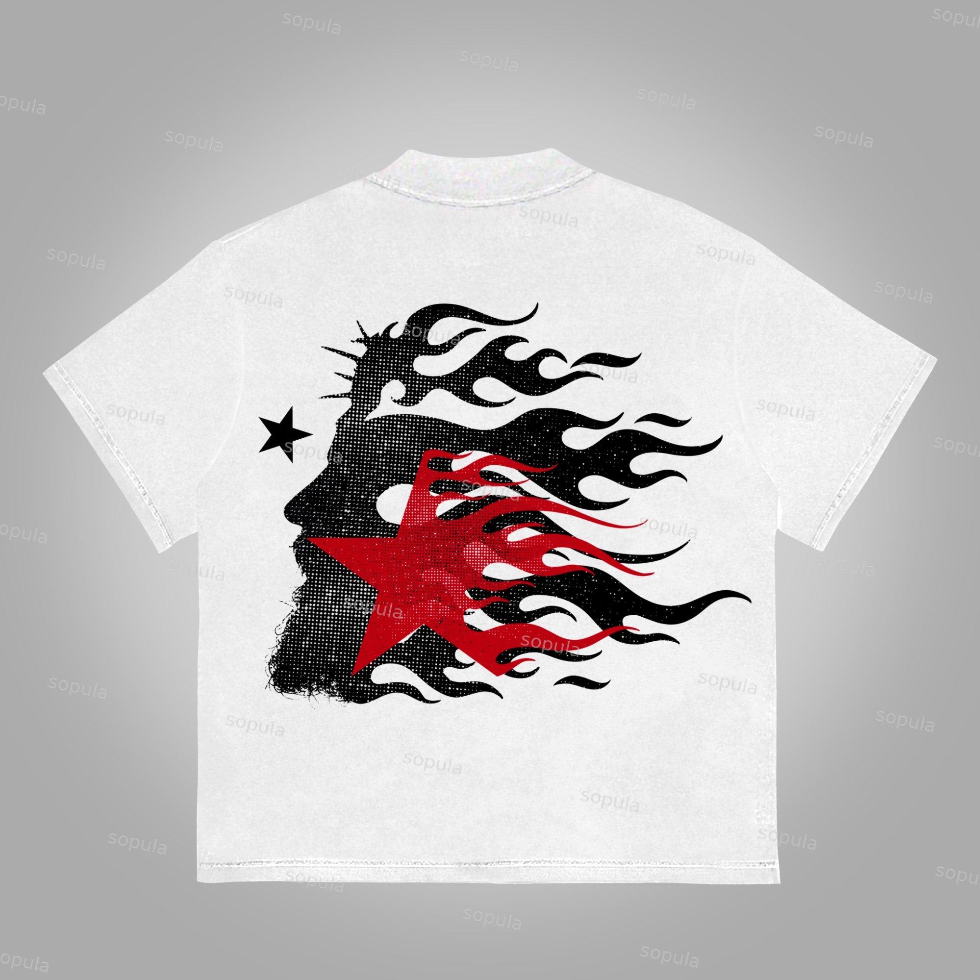 Jesus Flame Silhouette Network Vintage Graphic Cotton T-Shirt Product Image