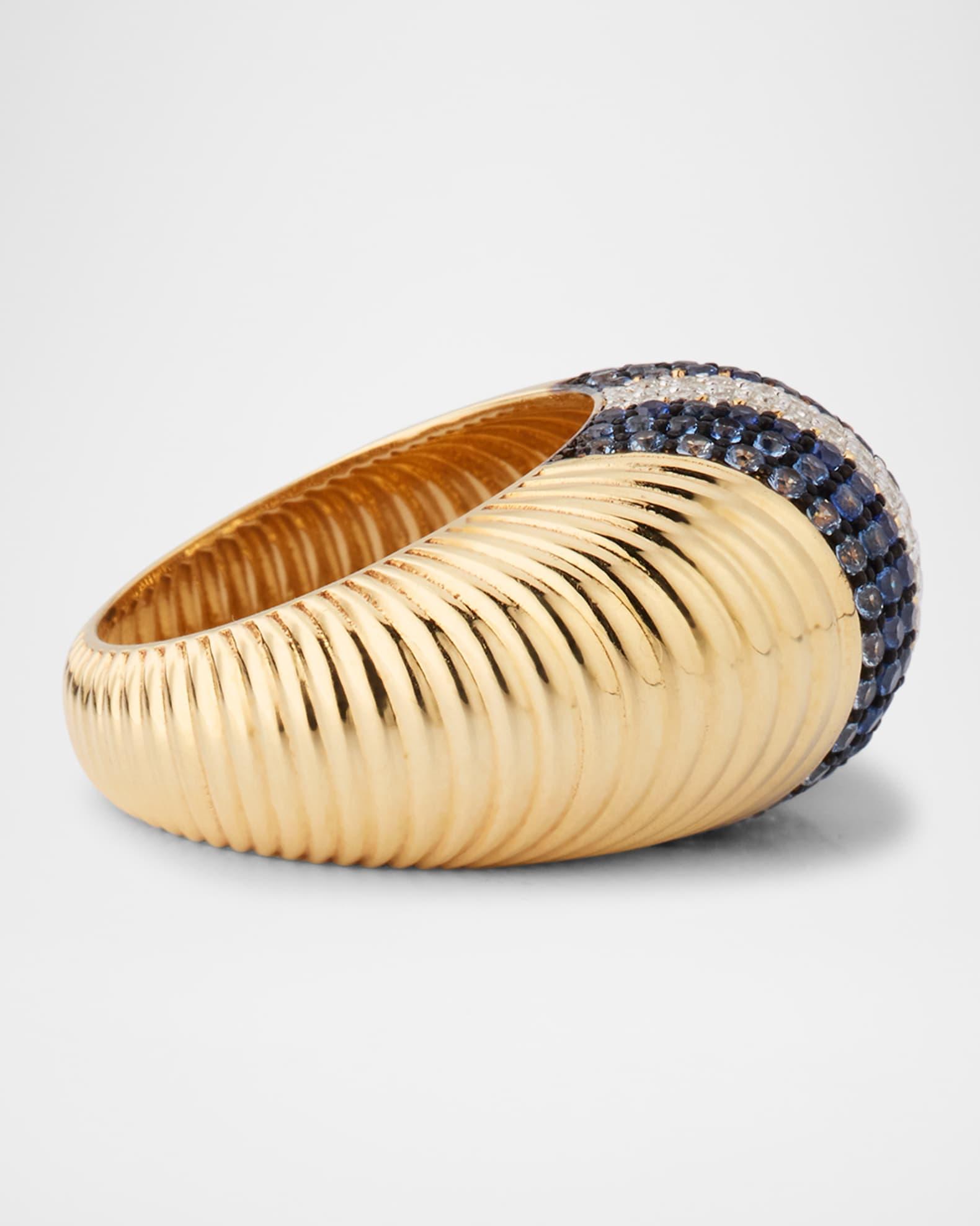 14K Yellow Gold Scallop Diamond and Sapphire Statement Ring, Size 7 Product Image