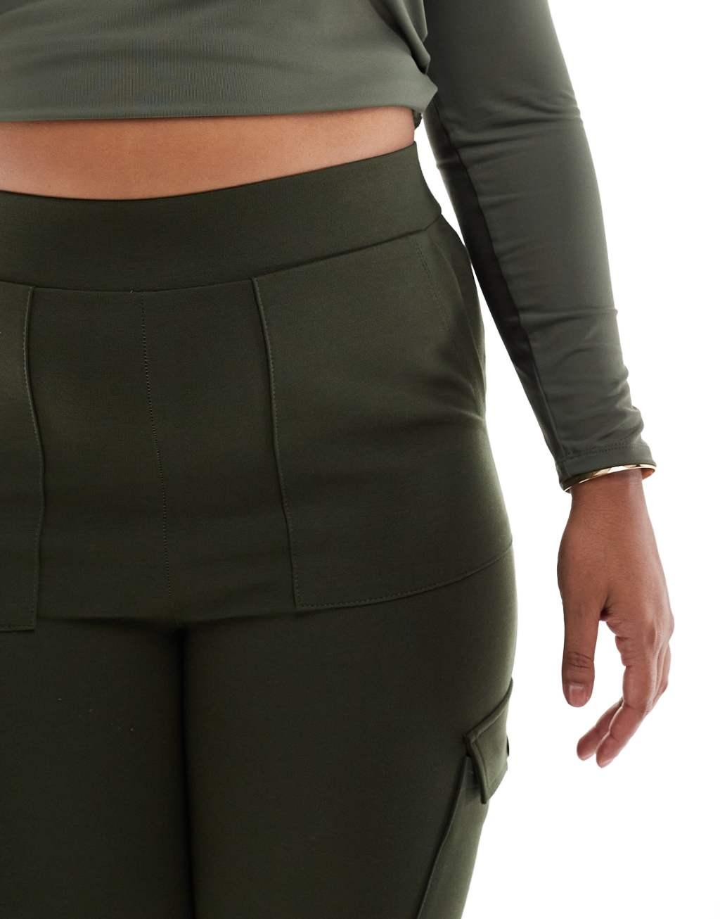 Yours cargo pocket ponte leggings in khaki Product Image