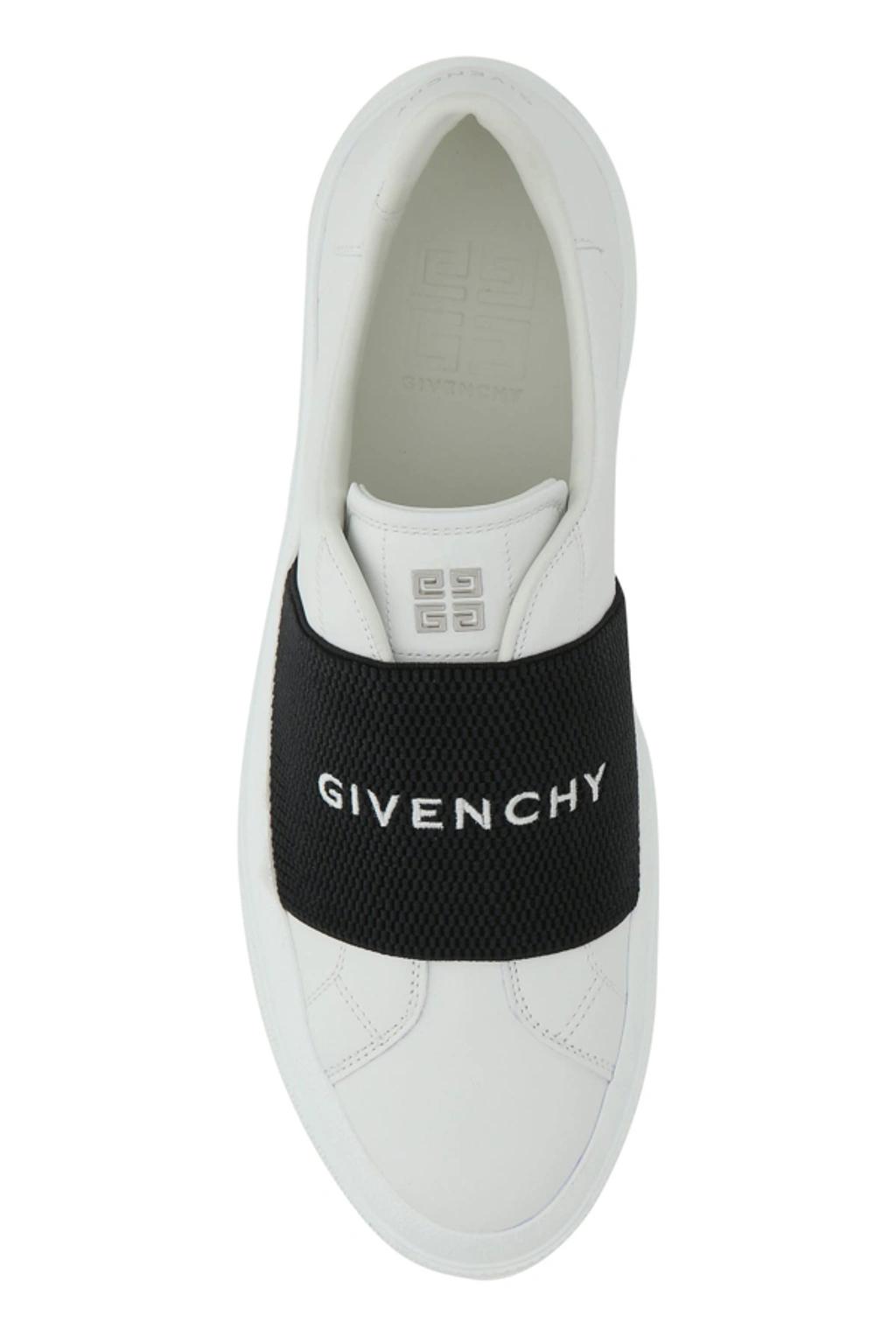 GIVENCHY Logo-embroidered Slip-on Leather Sneakers In White Black Product Image