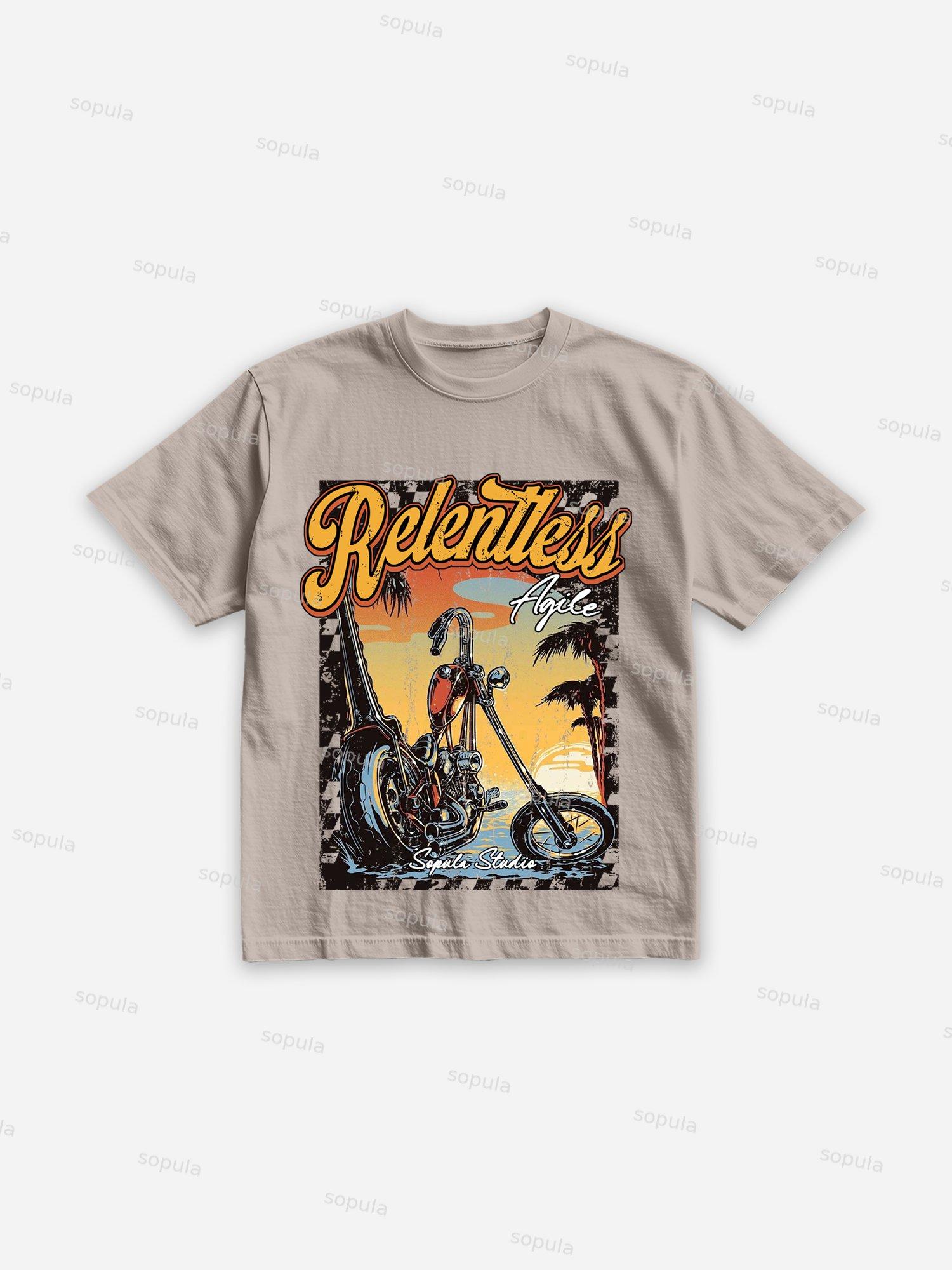 Motorcycle Holiday Print Cotton T-shirt Product Image