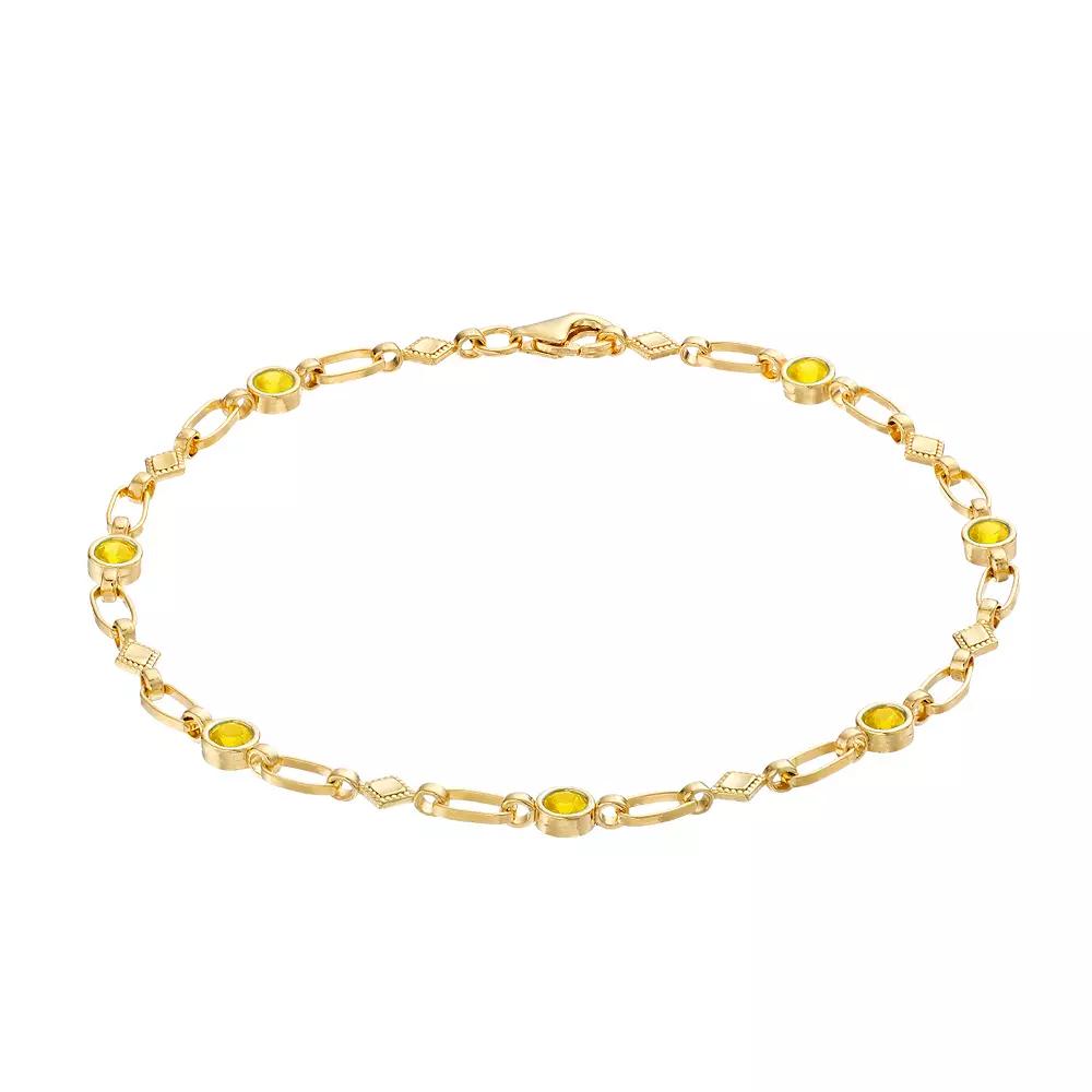 Kristen Kesho Sterling Silver Lab-Created Yellow Sapphire Kite Link Bracelet, Women's, Size: 7.5" Product Image