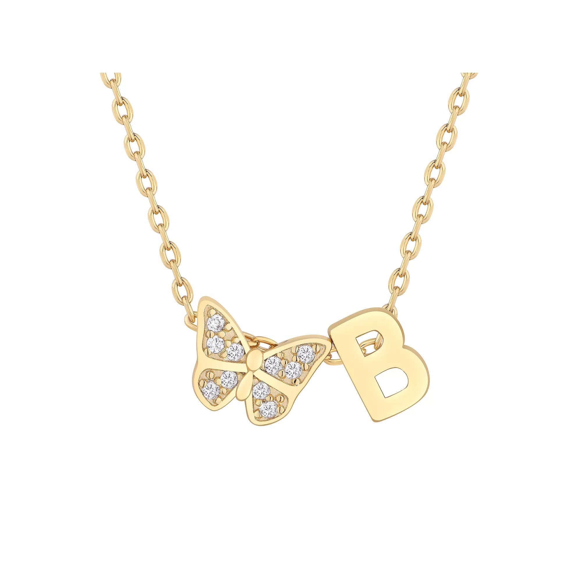 Taylor Grace 14k Gold Plated Cubic Zirconia Butterfly Initial Necklace, Women's, Size: 18" Product Image