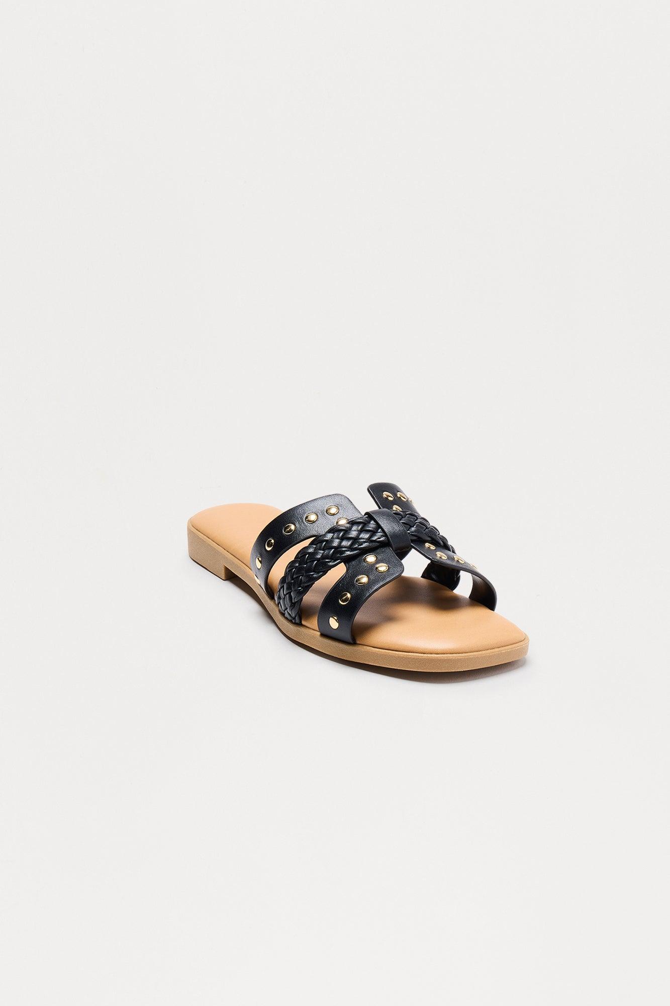 Cally Studded Braided Strap Sandals - Black Female Product Image