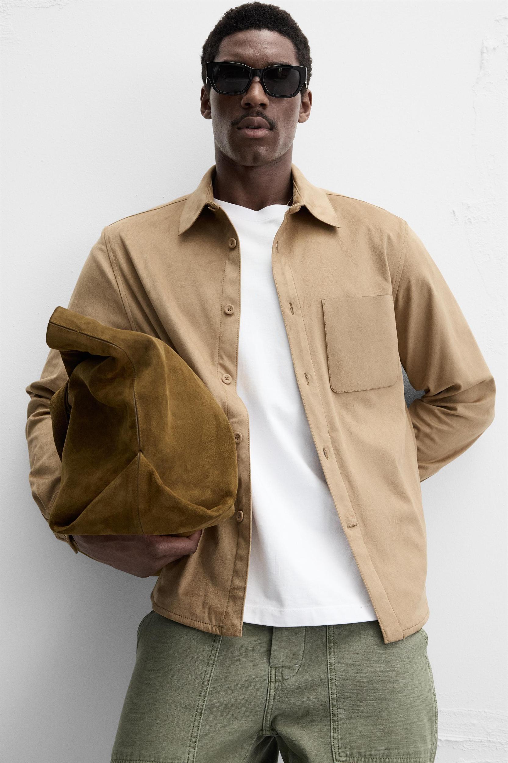 LIGHTWEIGHT FAUX SUEDE OVERSHIRT Product Image