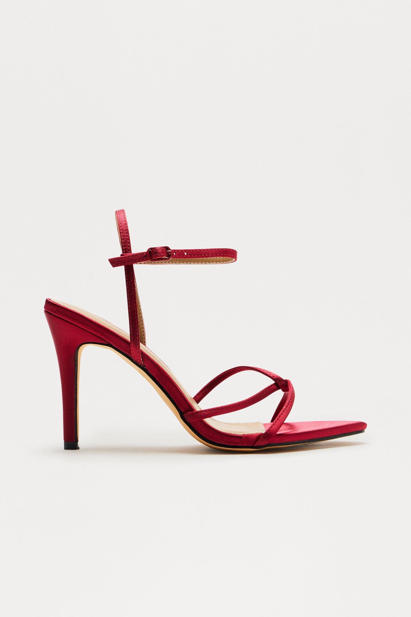 Keys Satin Ankle Strap Heels - Burgundy Product Image