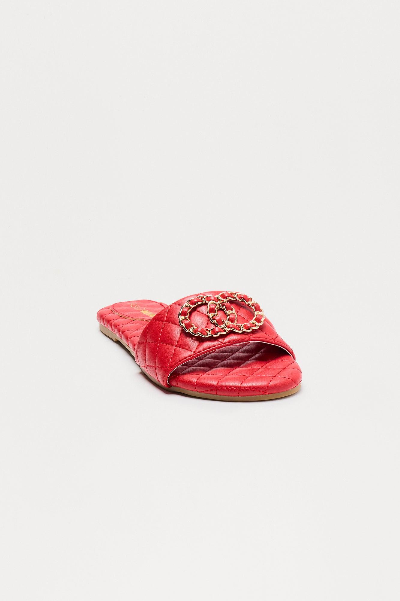 Seb Quilted Hardware Sandals - Red Female Product Image