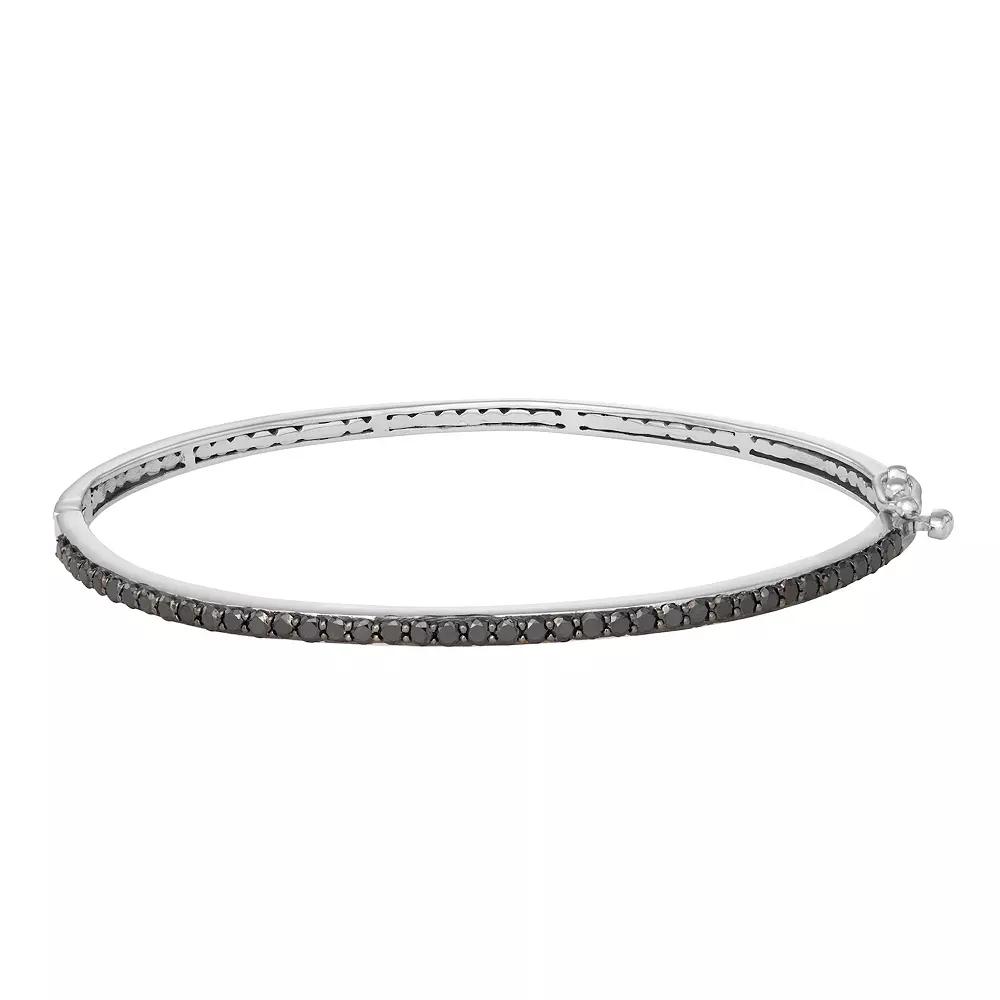 Jewelexcess 1 Carat T.W. Black Diamond Sterling Silver Bangle Bracelet, Women's, Size: 7" Product Image
