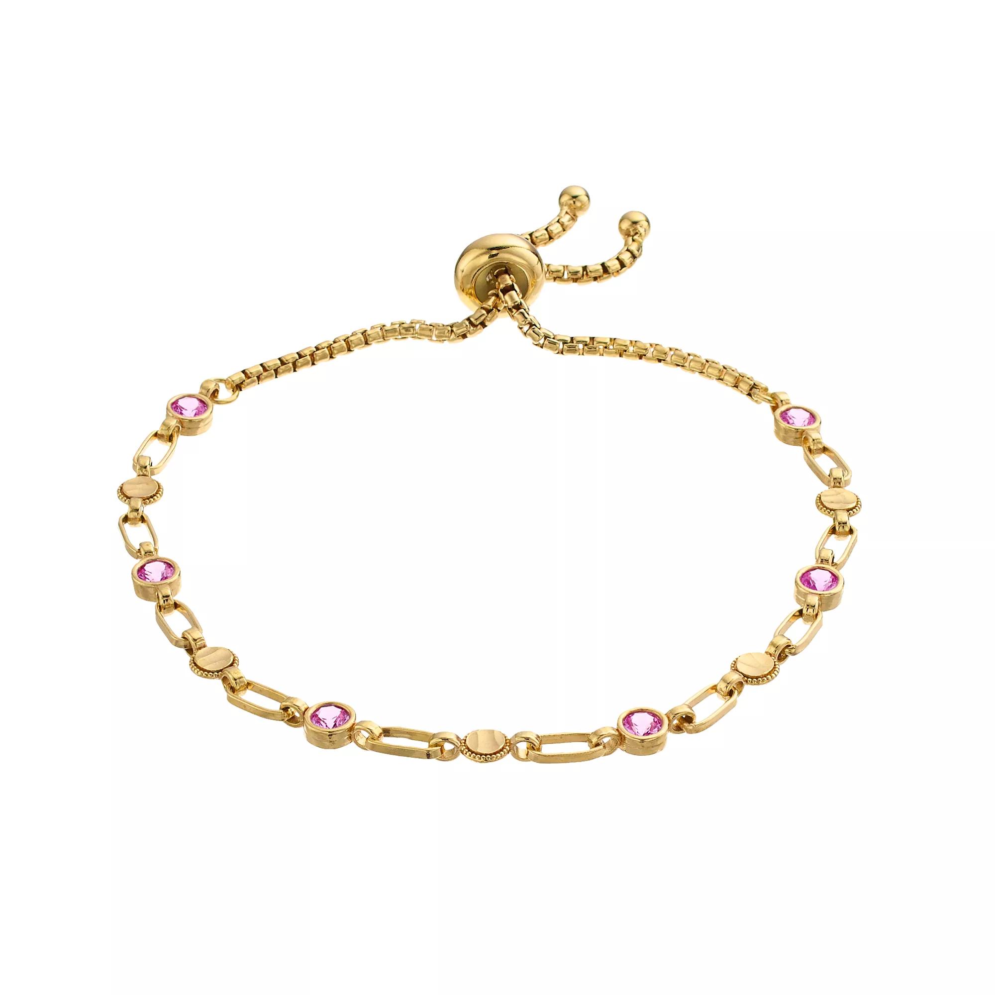 Kristen Kesho Sterling Silver Lab-Created Pink Sapphire & Round Link Adjustable Bolo Bracelet, Women's, Size: 9.50, Gold Tone Product Image