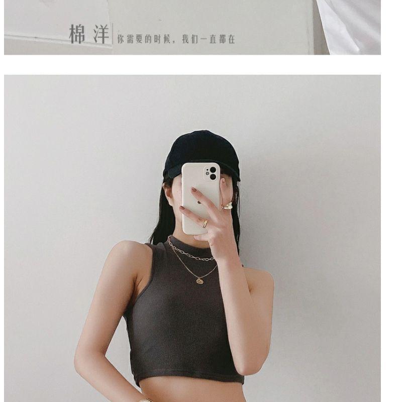 Mock Neck Plain Crop Tank Top Product Image