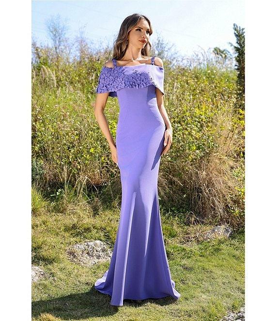 Terani Couture Off-The-Shoulder Shoulder 3D Applique Stretch Twill Gown Product Image