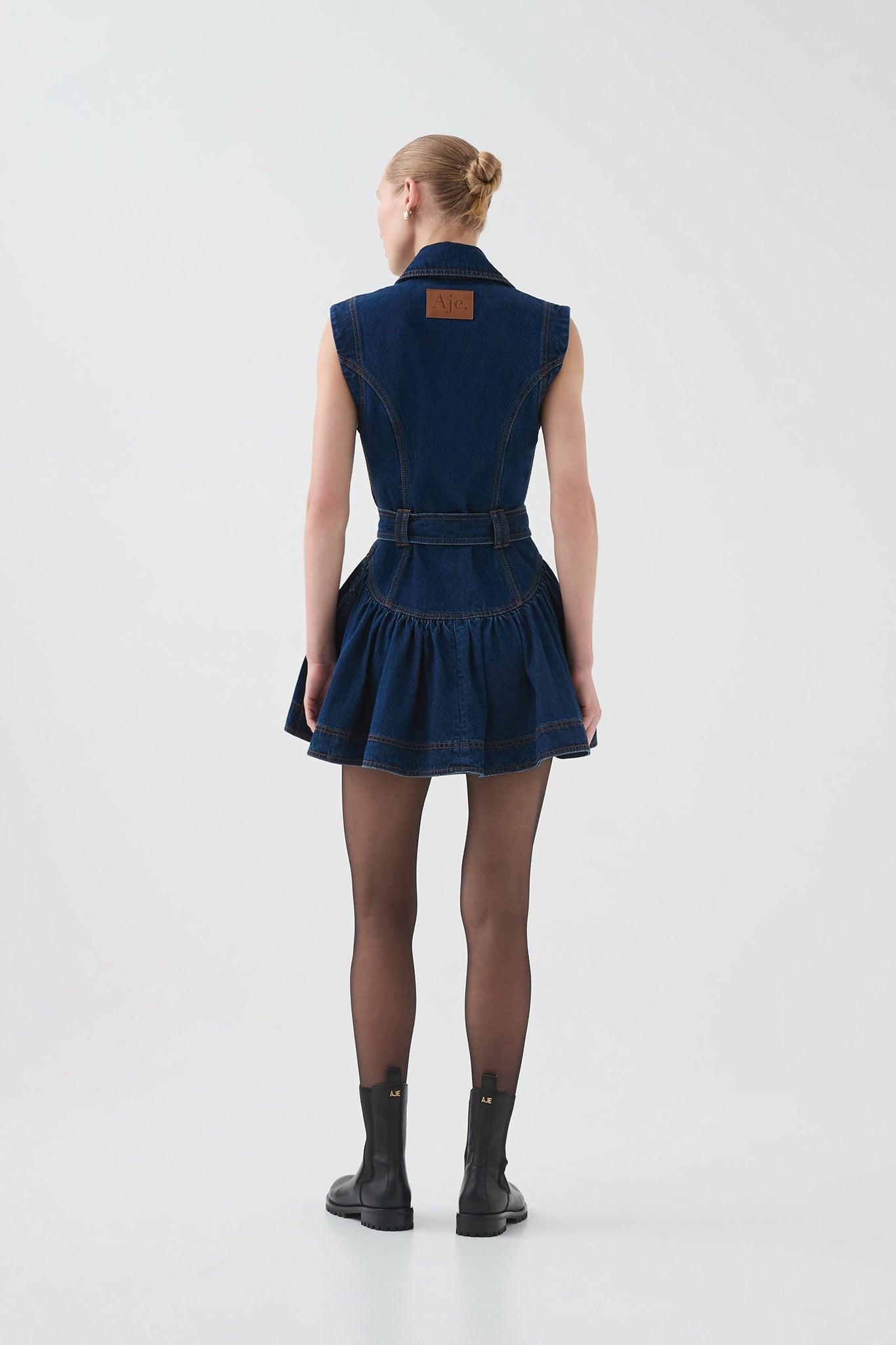 Elena Belted Denim Mini Dress Product Image