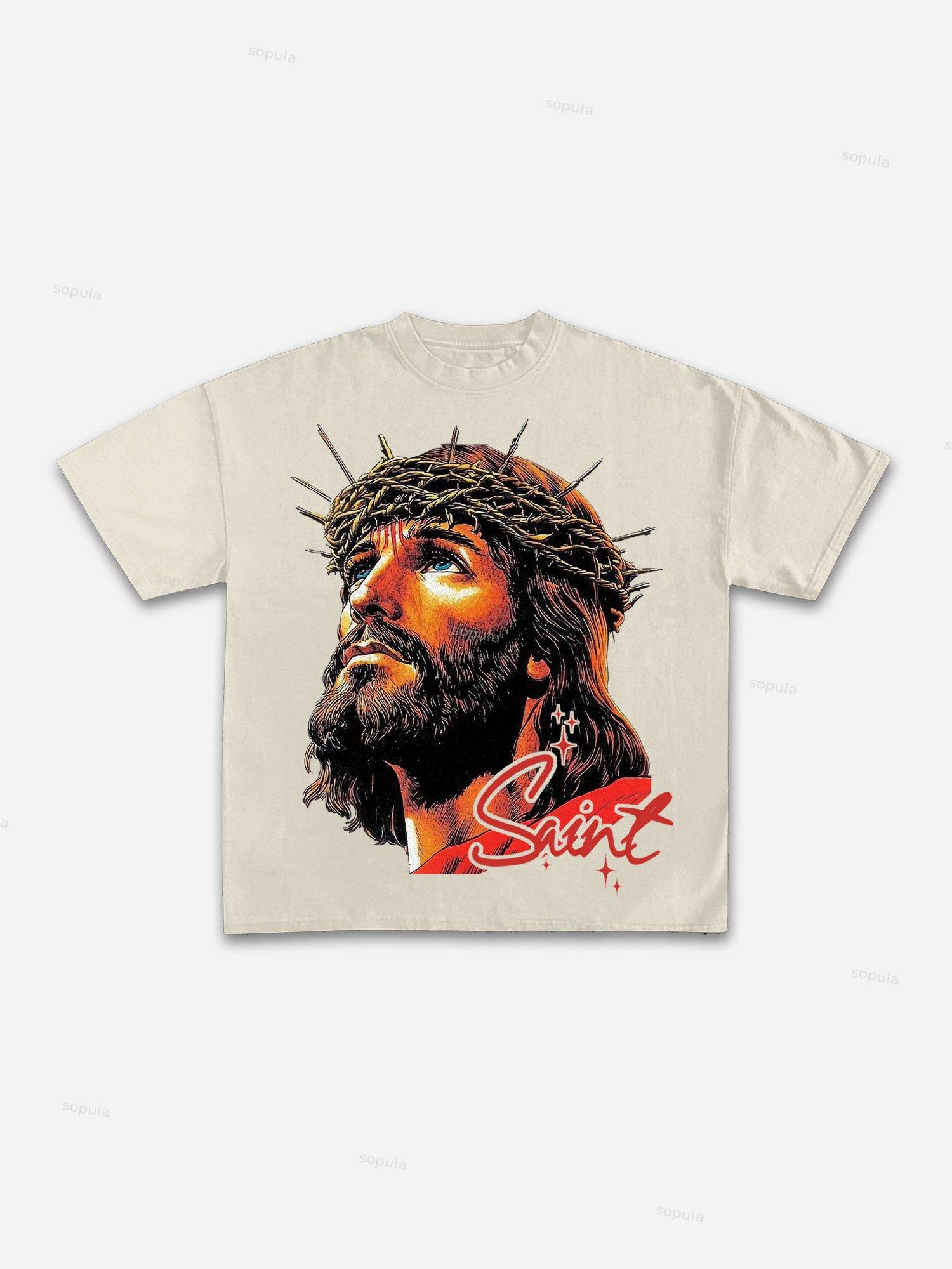 God Saint Graphic Print Cotton T-shirt Product Image