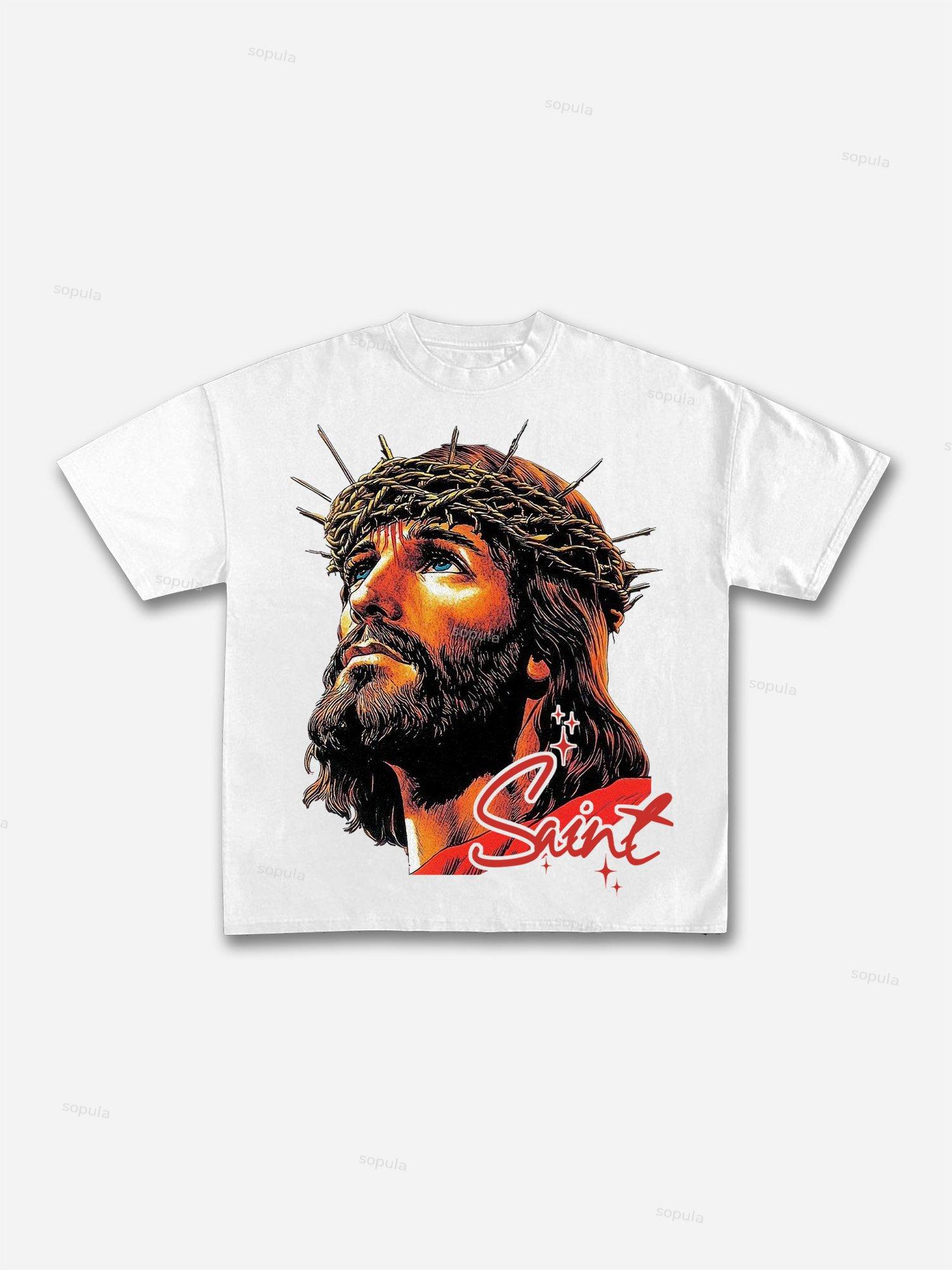 God Saint Graphic Print Cotton T-shirt Product Image