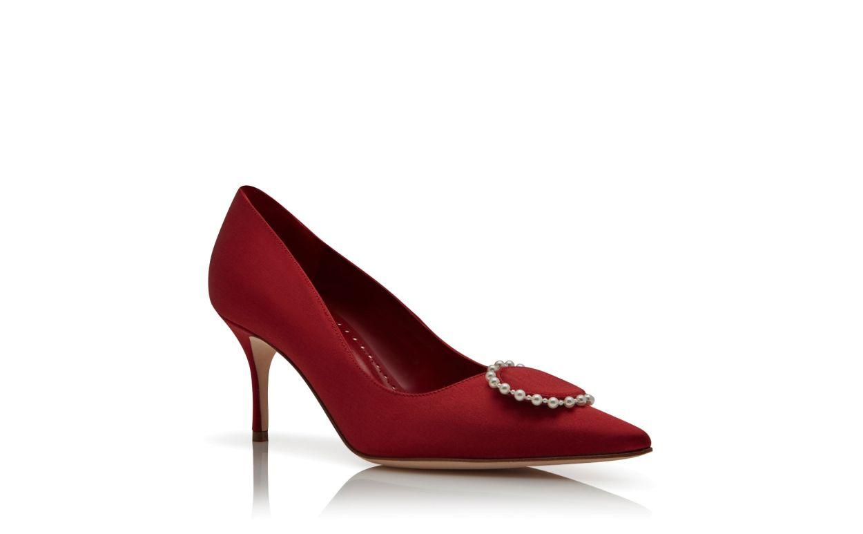 KIFACLO Red Satin Pearl Detail Pumps  Product Image