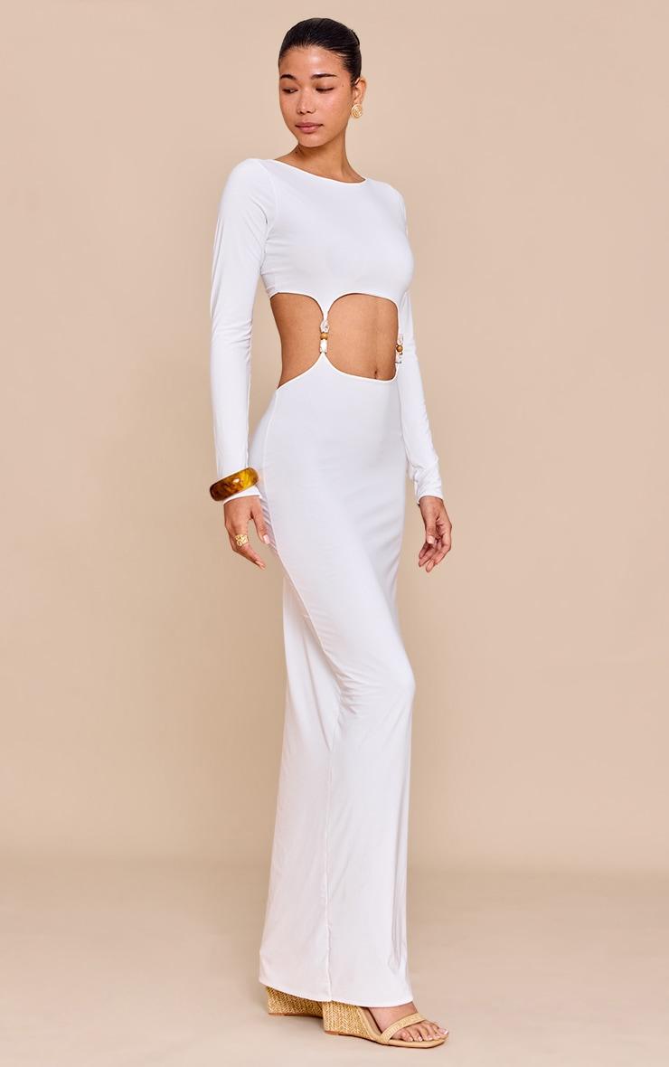 White Double Slinky Trim Detail Cut Out Maxi Dress Product Image