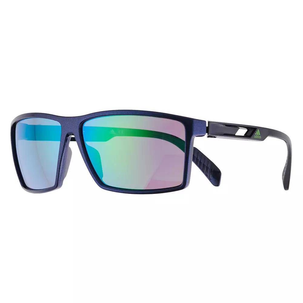 Men's adidas Thin Rectangular Sport Frame Mirrored Sunglasses, Blue Product Image