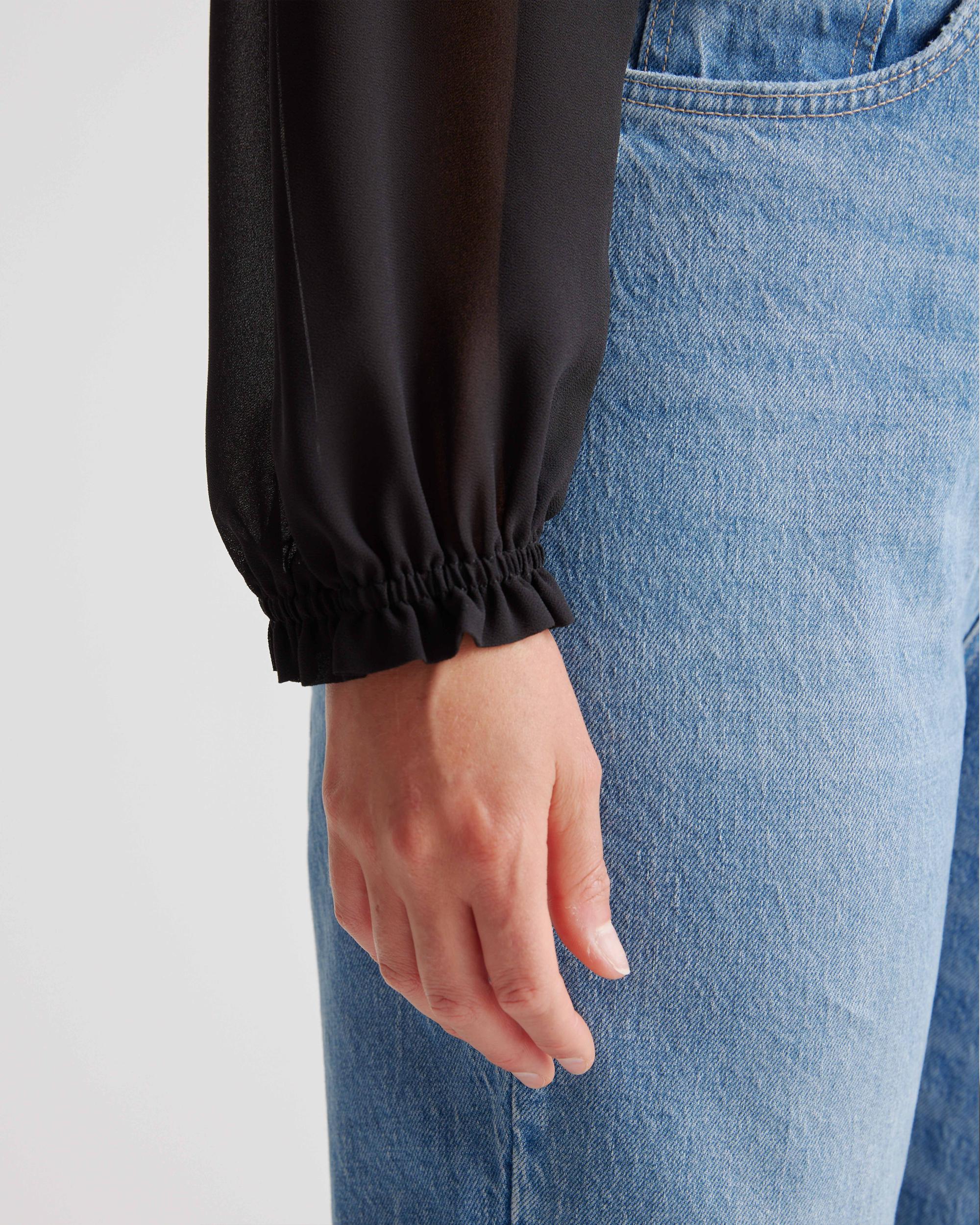 Quince | Women's Chiffon Cropped Smocked Blouse Recycled Polyester Product Image