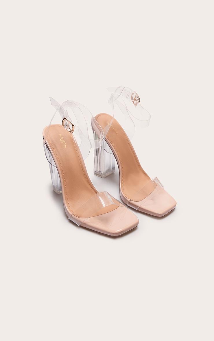 Nude Wide Fit Clear High Block Heel Strappy Heel Sandals Product Image