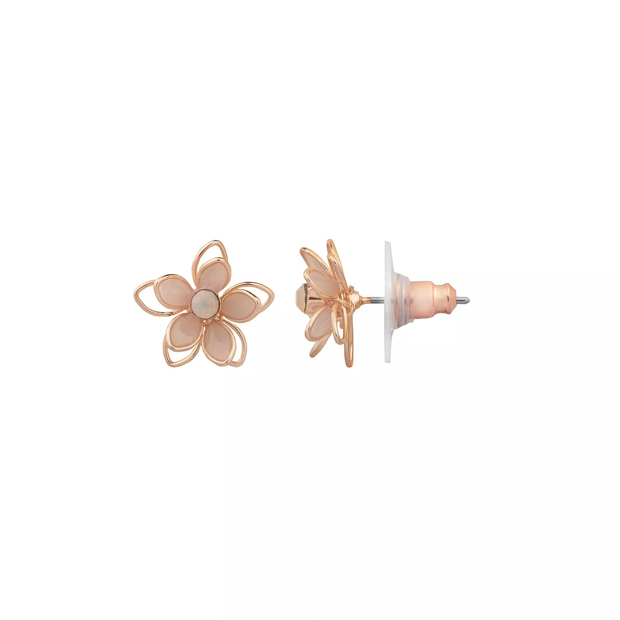 LC Lauren Conrad Rose Gold Tone Crystal Flower Stud Earrings, Women's Product Image