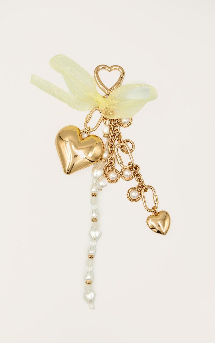 Gold Layered Pearl & Heart Bag Charm Product Image