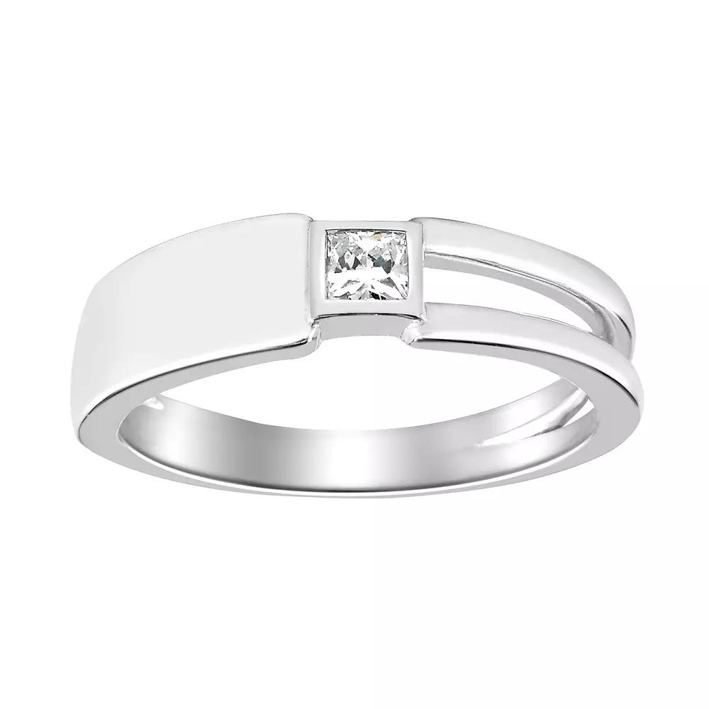 SIRI Sterling Silver Rhodium-Plated Geometric Band Ring with Square Cubic Zirconia, Women's,  Product Image