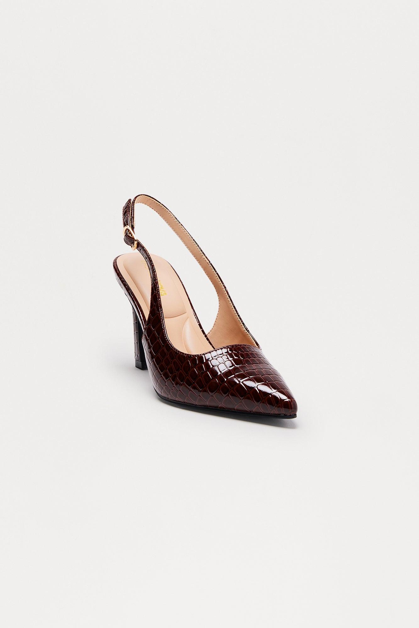 Tate Croc Slingback Pumps - Brown Female Product Image