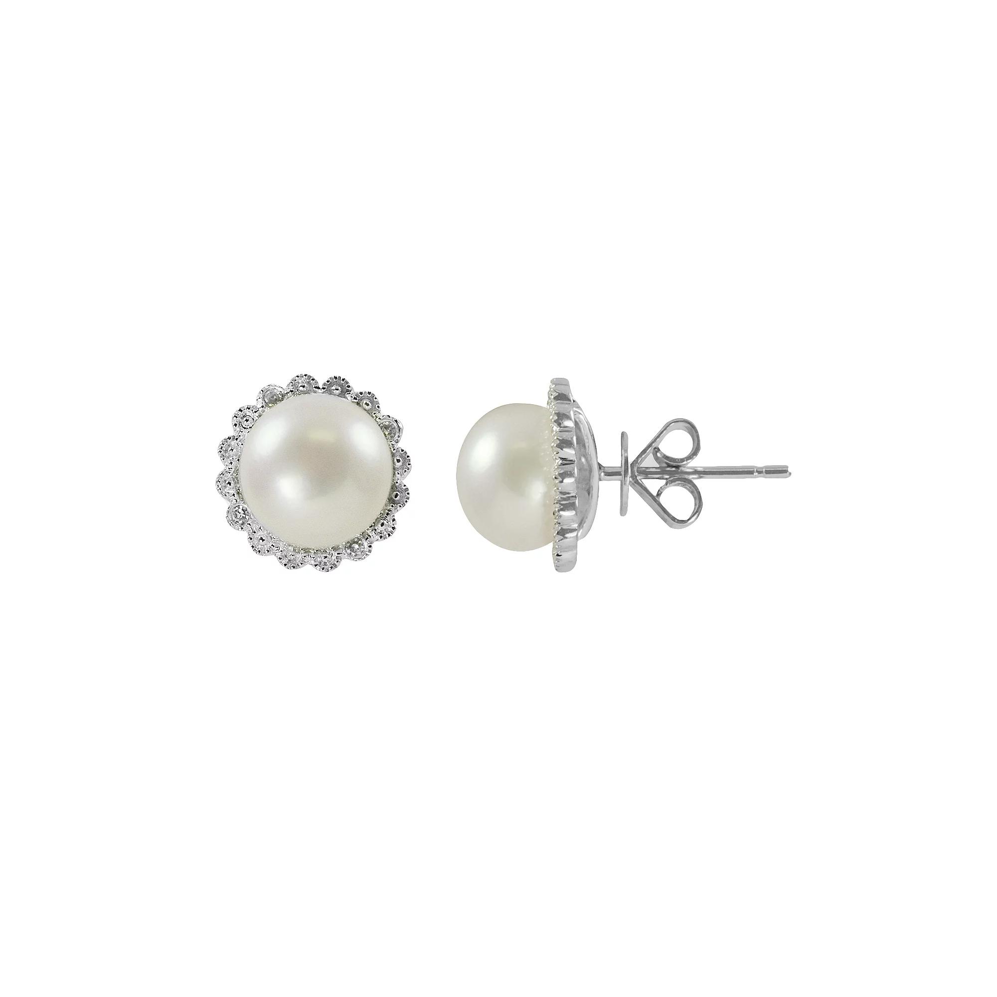 PearLustre by Imperial Sterling Silver Freshwater Cultured Pearl and Diamond Accent Flower Stud Earrings, Women's Product Image