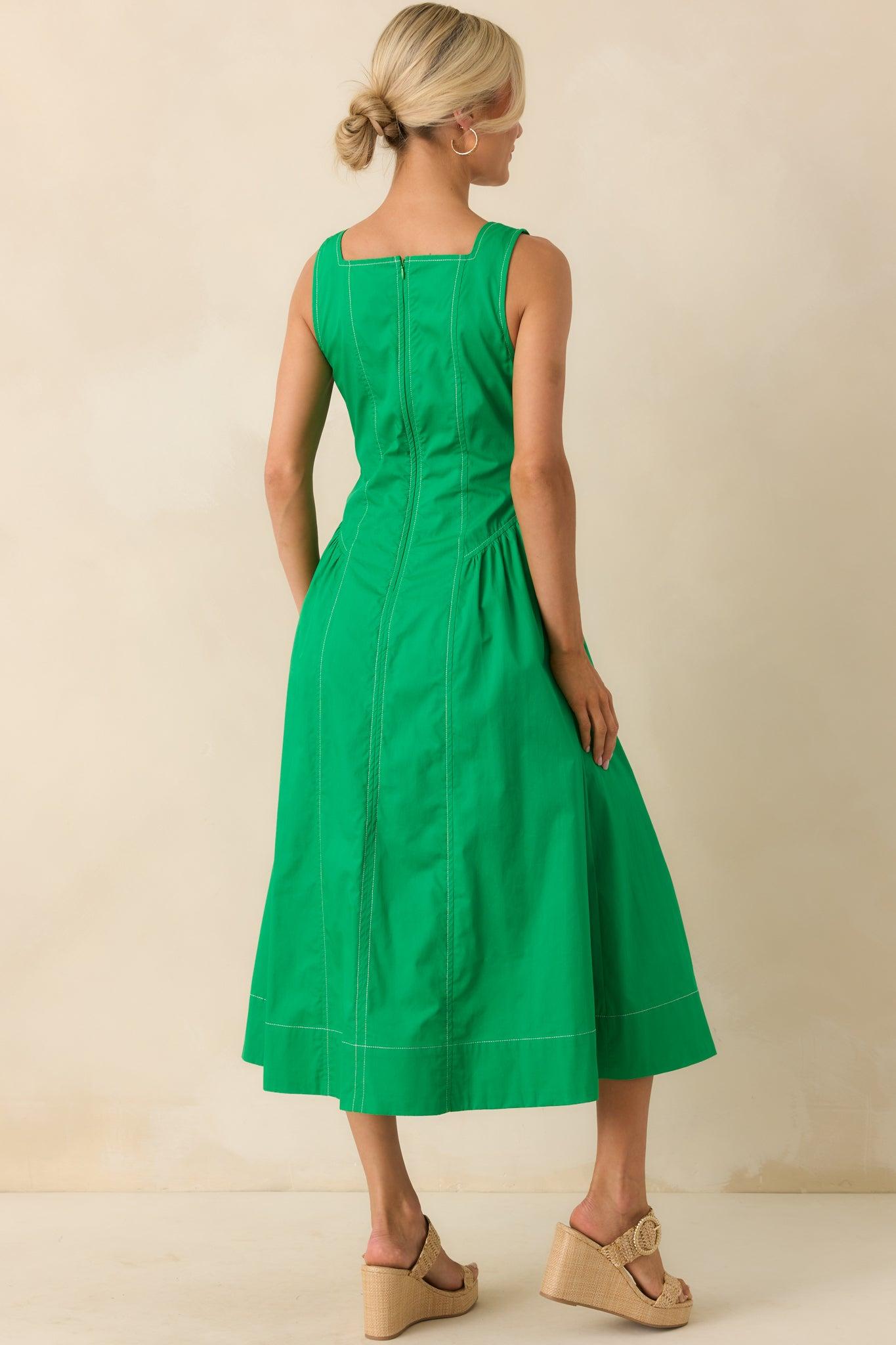 A Timeless Touch Kelly Green Cotton Sleeveless Midi Dress Product Image