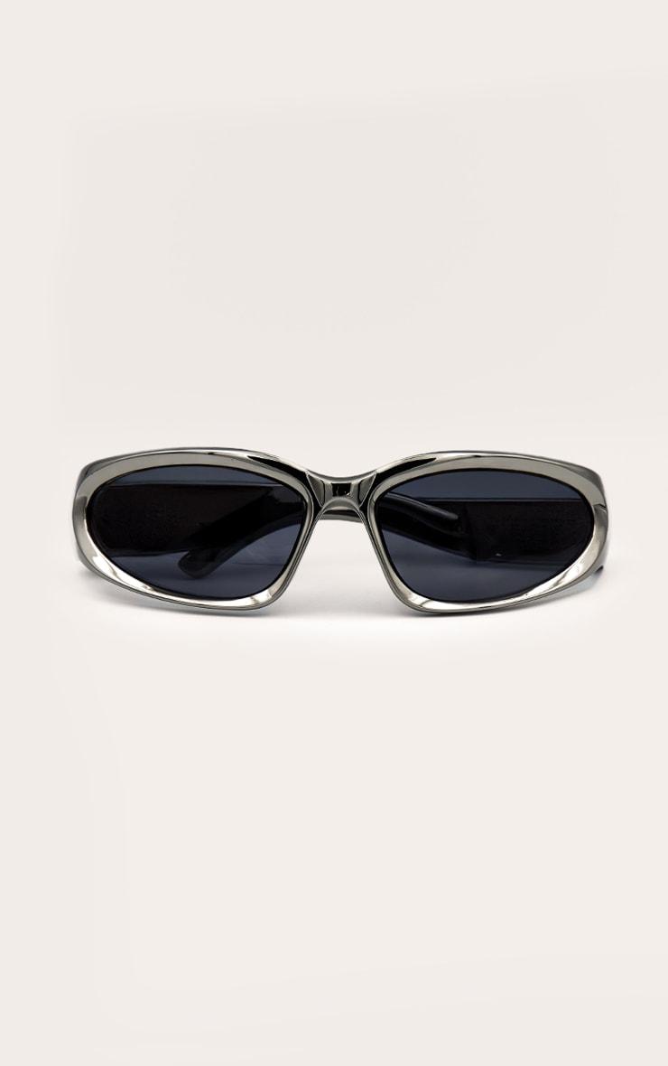 Grey Mirrored Sporty Visor Sunglasses Product Image